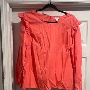 J. Crew Women's Bright Coral Ruffle Blouse